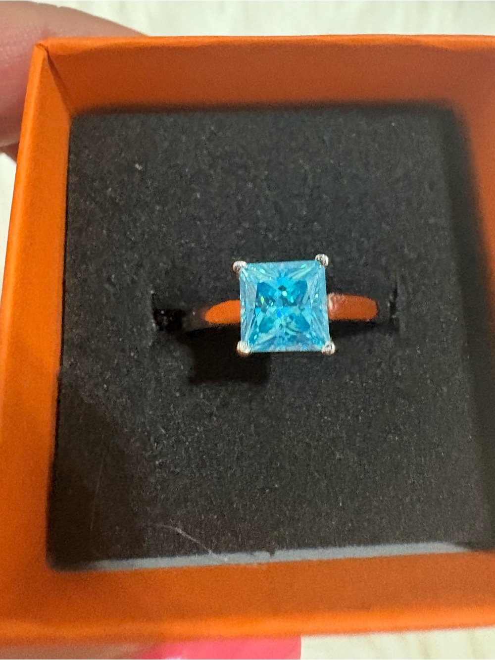 Sterling Silver Blue Moissanite Square-Cut Ring